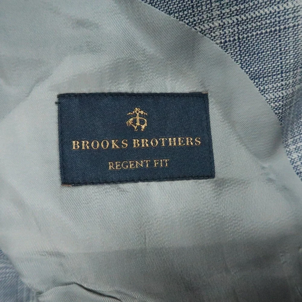 Brooks Brothers Blazer Mens 48R Blue Plaid Regent Fit Wool Linen Sport‎ Coat
